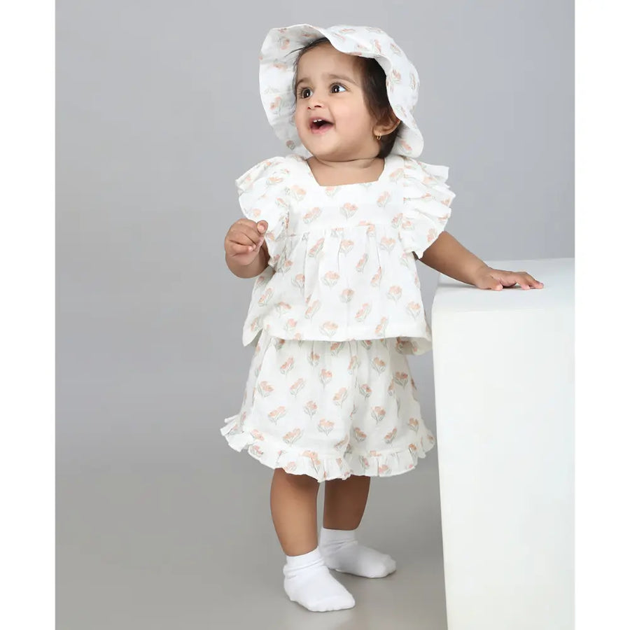 Sweetlime By AS Blossom Breeze Organic Cotton Summer Co-ord Set with a Hat