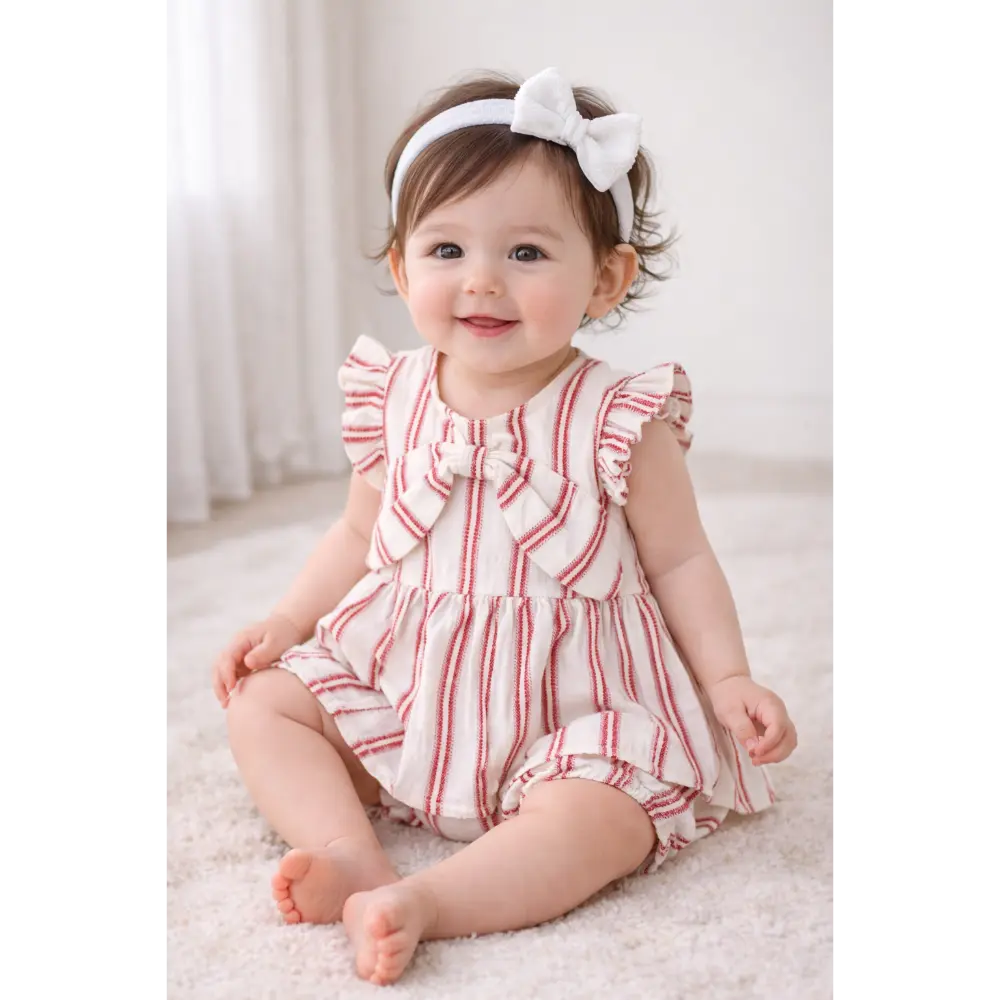 Sweetlime By AS Pink Striped Organic Cotton Dobby Dress &amp; Bloomer Co-ord Set
