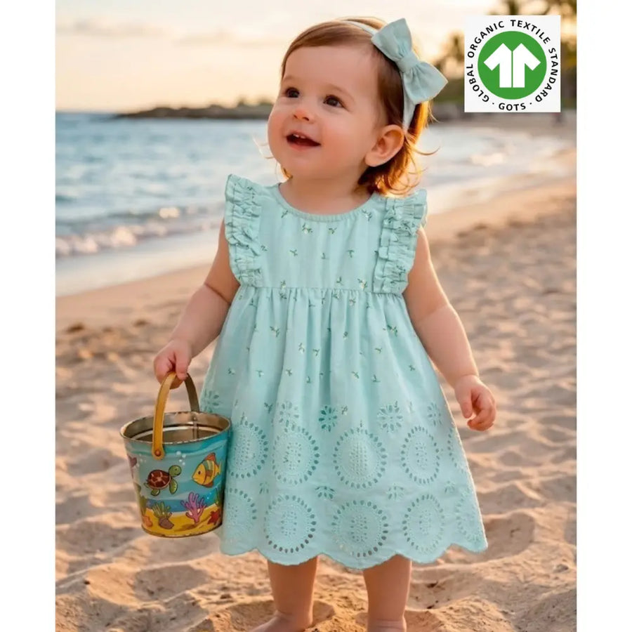 Sweetlime By As Baby Girls' Bluebell Fairy Organic Cotton Ruffle Dress, Hairband and Bloomer Set - Sea Green