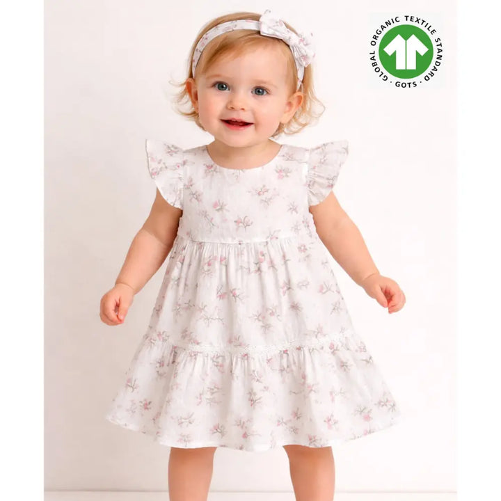 Sweetlime By As Organic Cotton Blossom Breeze Baby Dress With Hairband - White - 24-36M