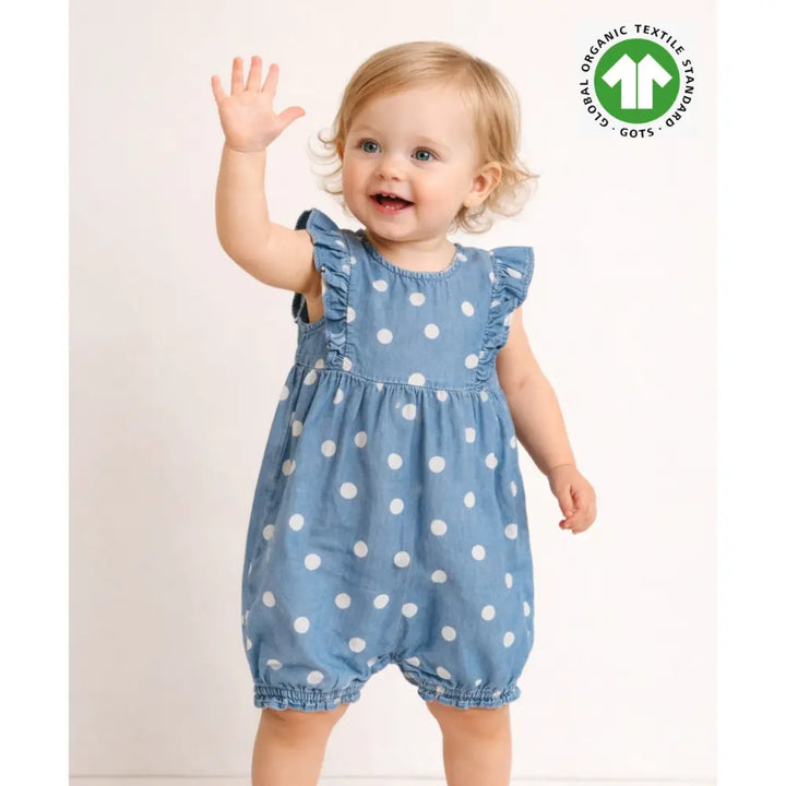 Sweetlime By As Daisy Dot Denim Romper-Blue - 6-9M