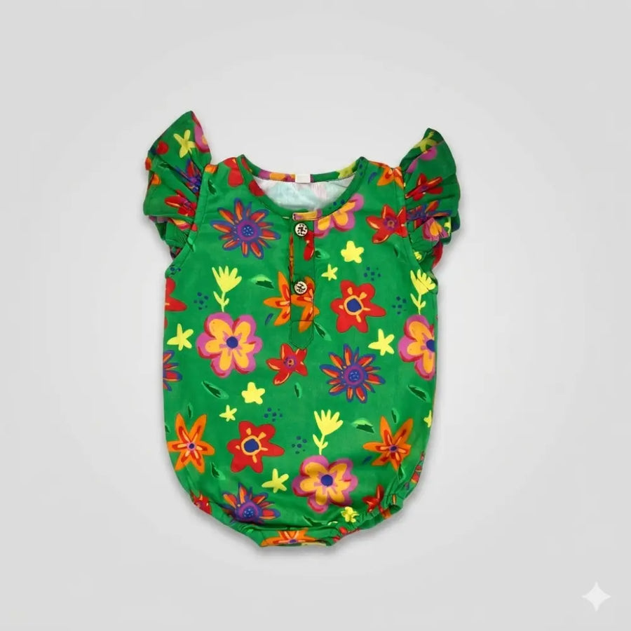 Bhaakur Organic Cotton Spring Floral Onesie - Green