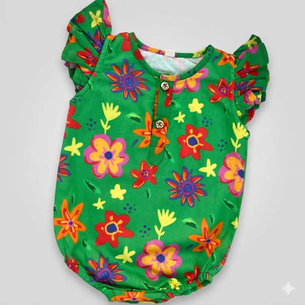 Bhaakur Organic Cotton Spring Floral Onesie - Green