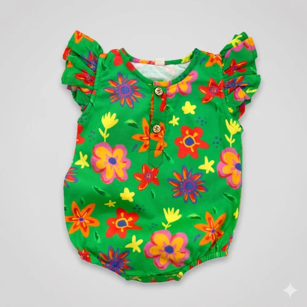 Bhaakur Organic Cotton Spring Floral Onesie - Green
