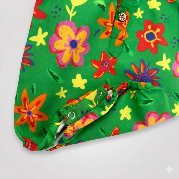 Bhaakur Organic Cotton Spring Floral Onesie - Green
