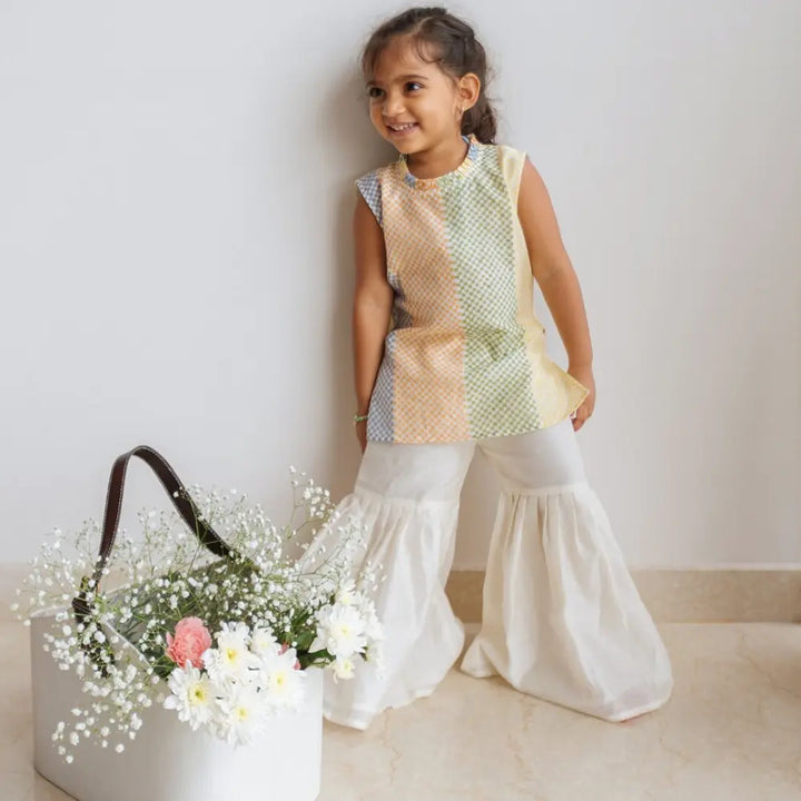 Dulaar Chanderi Sharara Set | Hand-Block Printed - Spot the Checks