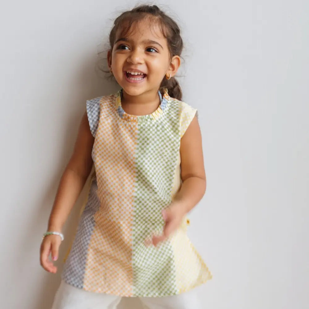 Dulaar Chanderi Sharara Set | Hand-Block Printed - Spot the Checks
