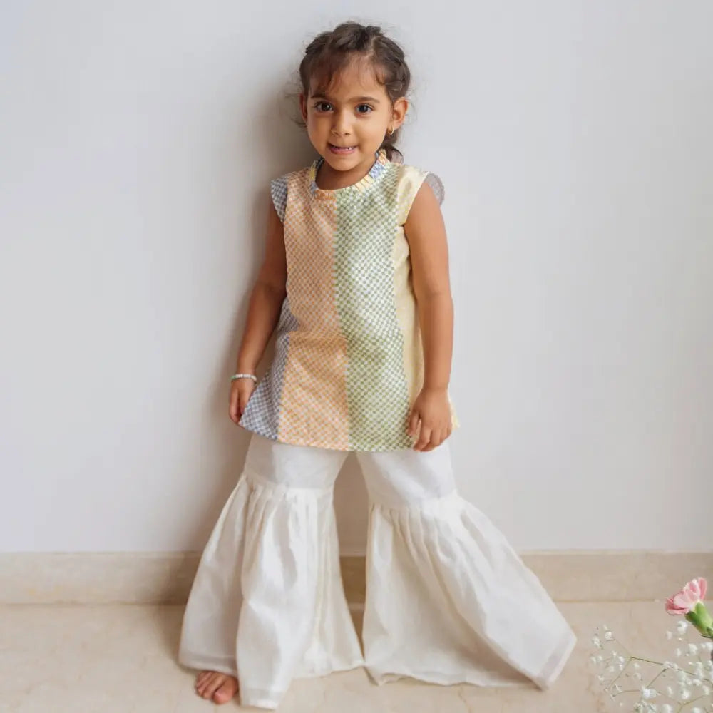 Dulaar Chanderi Sharara Set | Hand-Block Printed - Spot the Checks