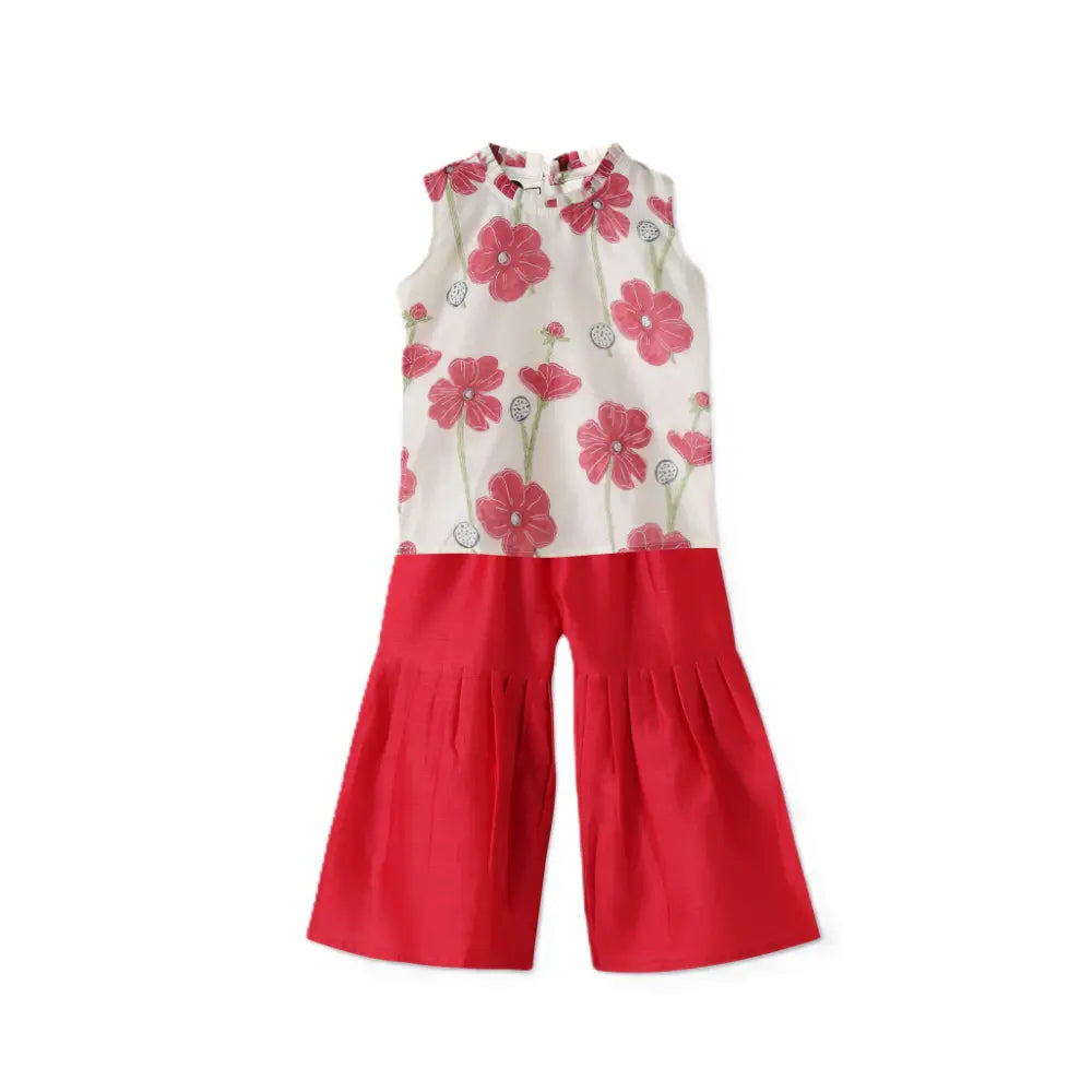 Dulaar Chanderi Sharara Set - Poppy Fields Ruby
