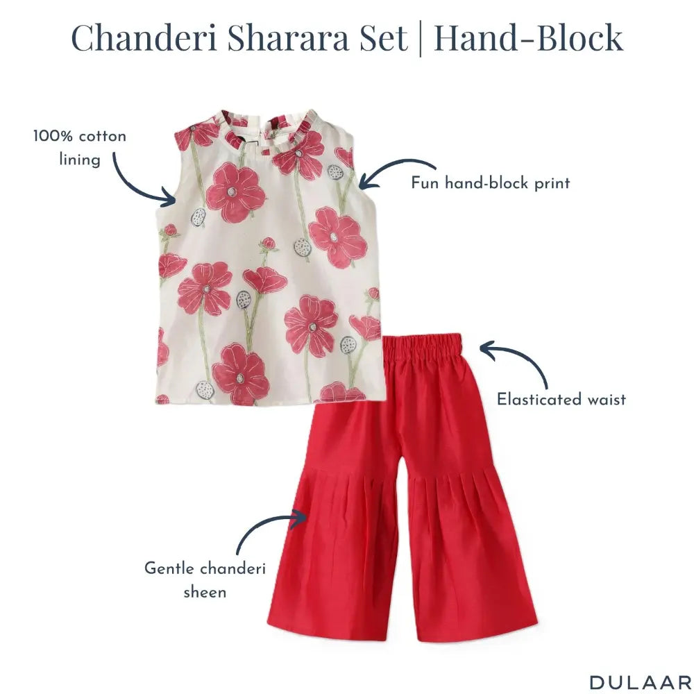 Dulaar Chanderi Sharara Set - Poppy Fields Ruby