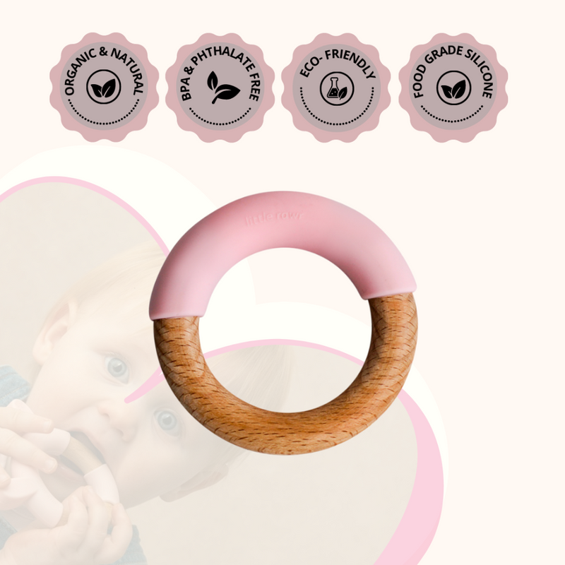 Little Rawr Wood + Silicone Simple Ring Pink