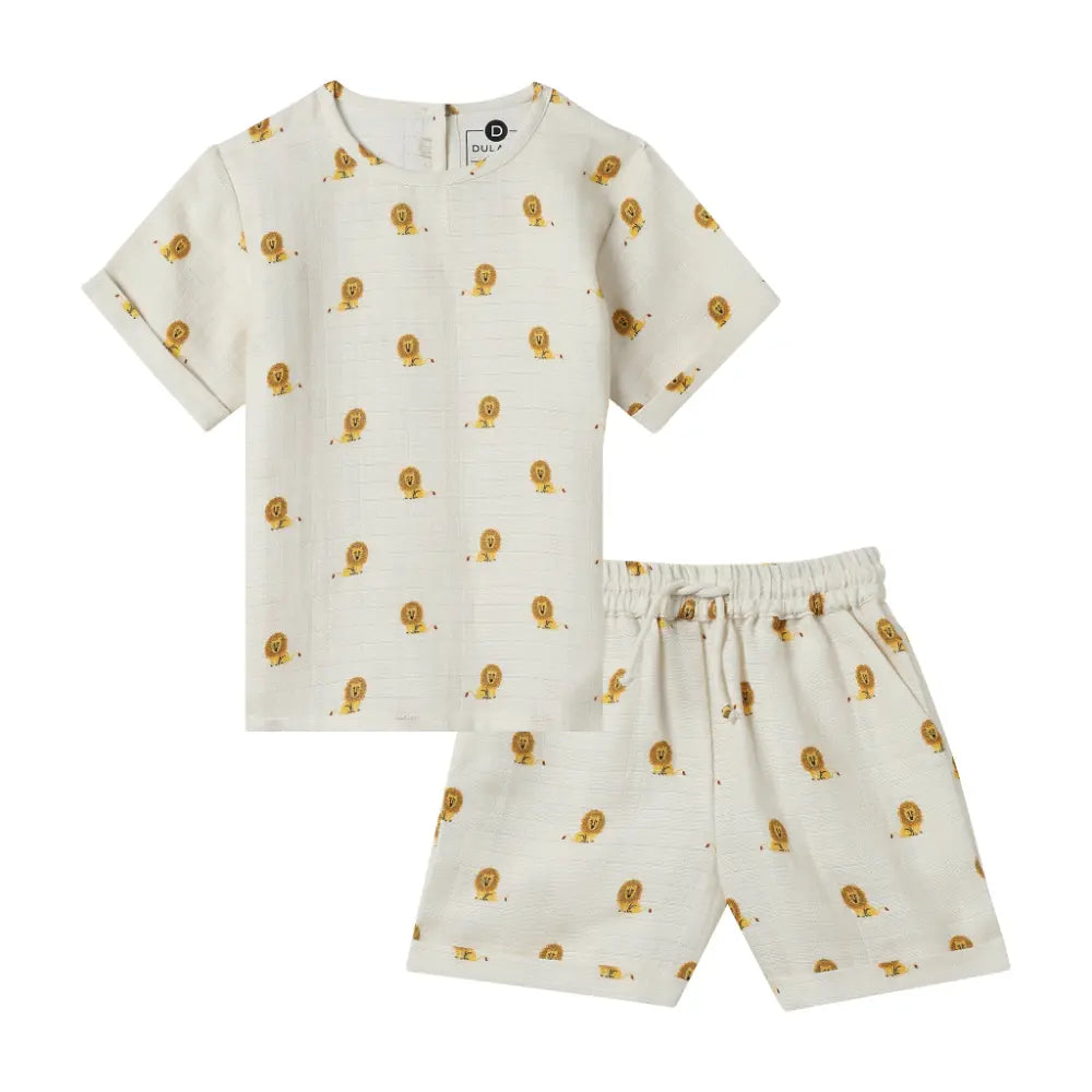 Dulaar Organic Muslin Tee &amp; Shorts Set - Just Lion Around