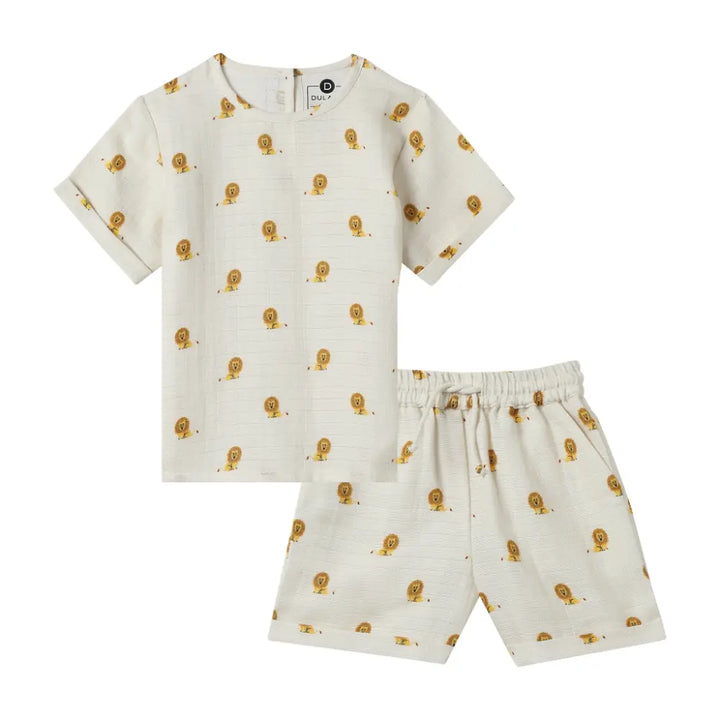 Dulaar Organic Muslin Tee &amp; Shorts Set - Just Lion Around