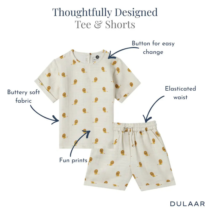 Dulaar Organic Muslin Tee &amp; Shorts Set - Just Lion Around