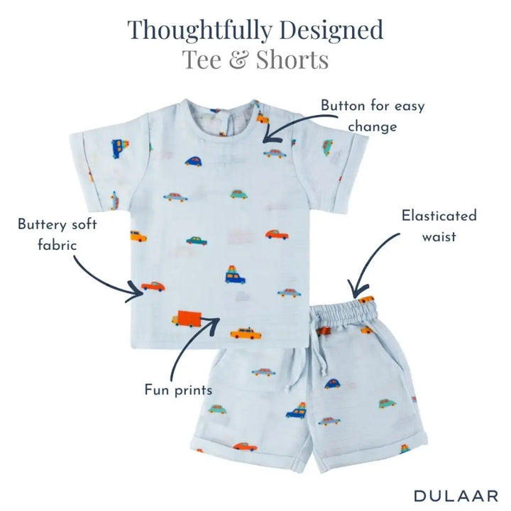 Dulaar Organic Muslin Tee &amp; Shorts Set - Road Trip