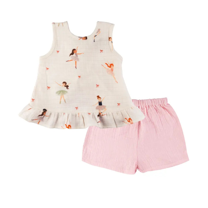 Dulaar Organic Muslin Top &amp; Shorts Set - Little Ballerina