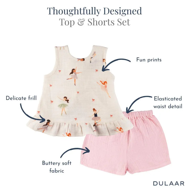 Dulaar Organic Muslin Top &amp; Shorts Set - Little Ballerina