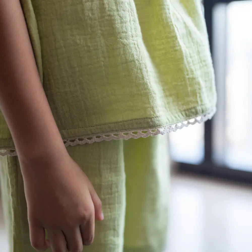Dulaar Muslin Top &amp; Shorts Set - Soft Pistachio