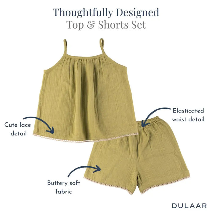 Dulaar Muslin Top &amp; Shorts Set - Soft Pistachio