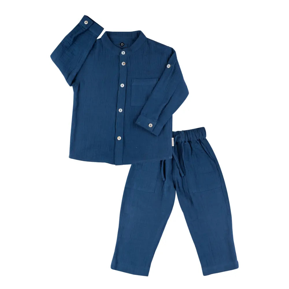 Dulaar Muslin Shirt &amp; Pants Set - Deep Blue