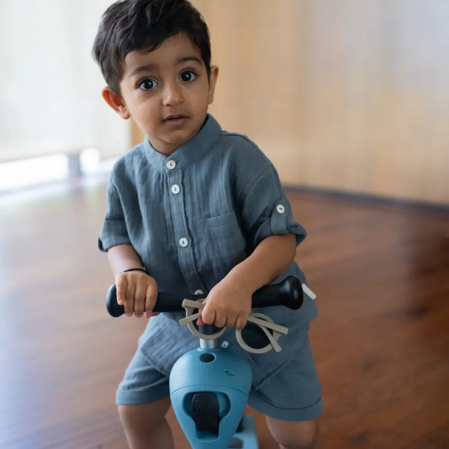 Dulaar Muslin Shirt & Shorts Set - Slate Grey