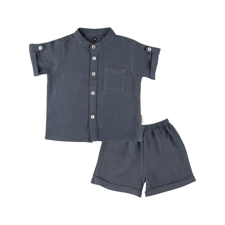 Dulaar Muslin Shirt &amp; Shorts Set - Slate Grey
