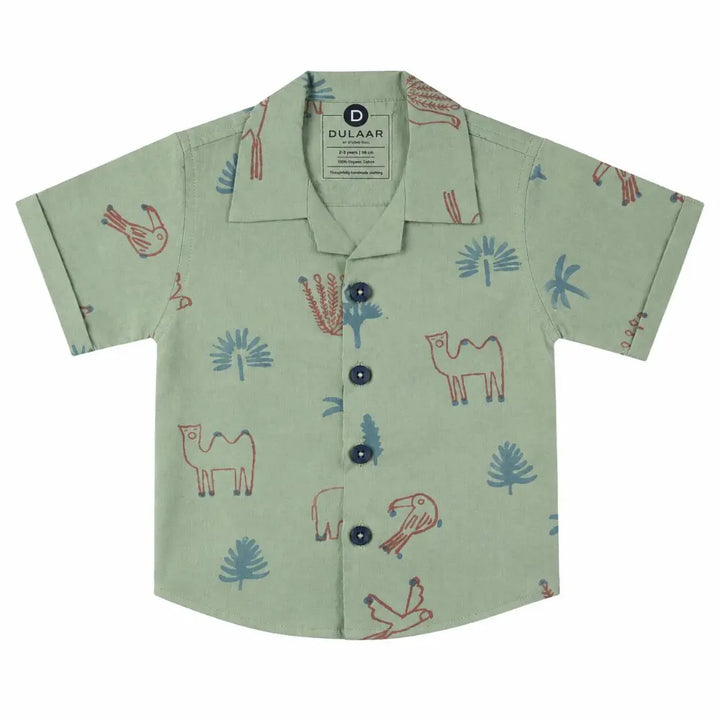 Dulaar Mulmul Shirt &amp; Shorts Set | Hand-Block Printed - Magical Jungle