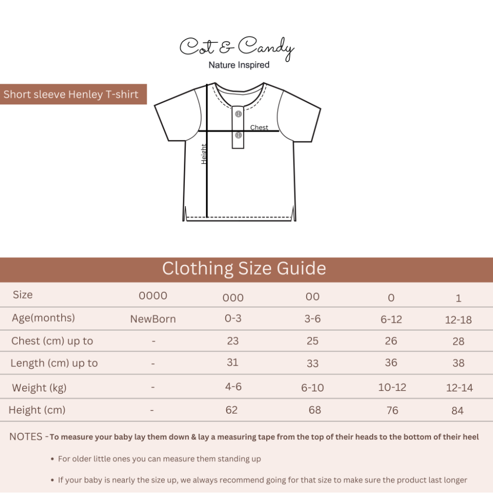 Cot &amp; Candy Baby Organic Muslin Short Sleeve Henley T-shirt With Lounge Pant Set-Latte + Cocoa Whisper