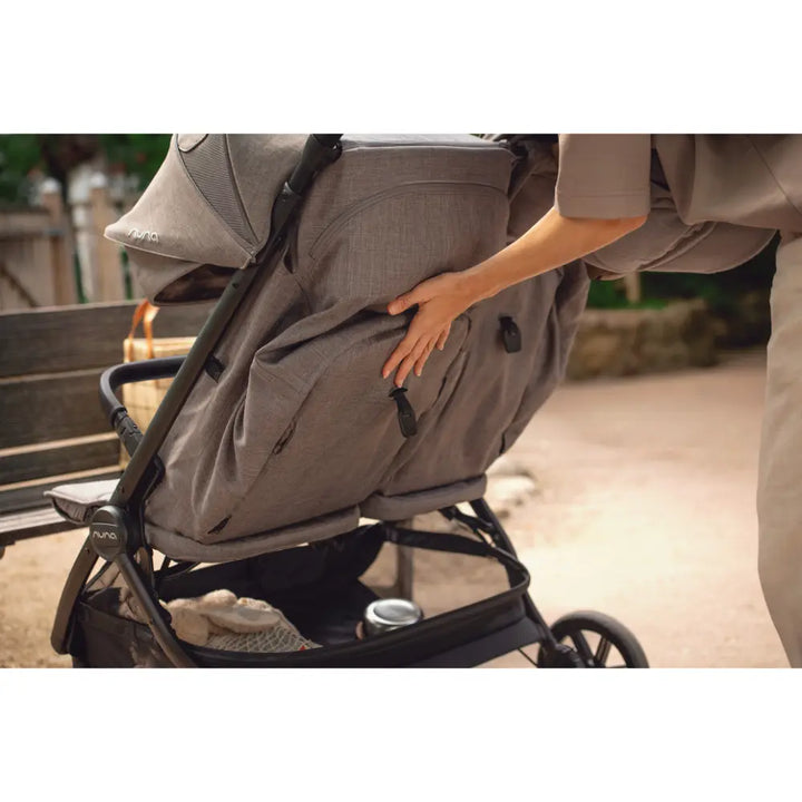 Nuna TRVL Dubl Twin Baby Stroller-Individually Adjustable Near Flat Reclining Seat-One Hand Fold-Large Storage Basket-2 Years Warranty-0 to 4Y (Upto 22 Kg)- Granite