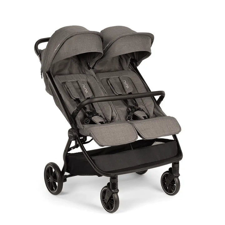 Nuna TRVL Dubl Twin Baby Stroller-Individually Adjustable Near Flat Reclining Seat-One Hand Fold-Large Storage Basket-2 Years Warranty-0 to 4Y (Upto 22 Kg)- Granite