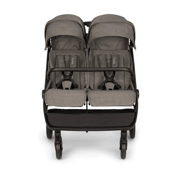 Nuna TRVL Dubl Twin Baby Stroller-Individually Adjustable Near Flat Reclining Seat-One Hand Fold-Large Storage Basket-2 Years Warranty-0 to 4Y (Upto 22 Kg)- Granite