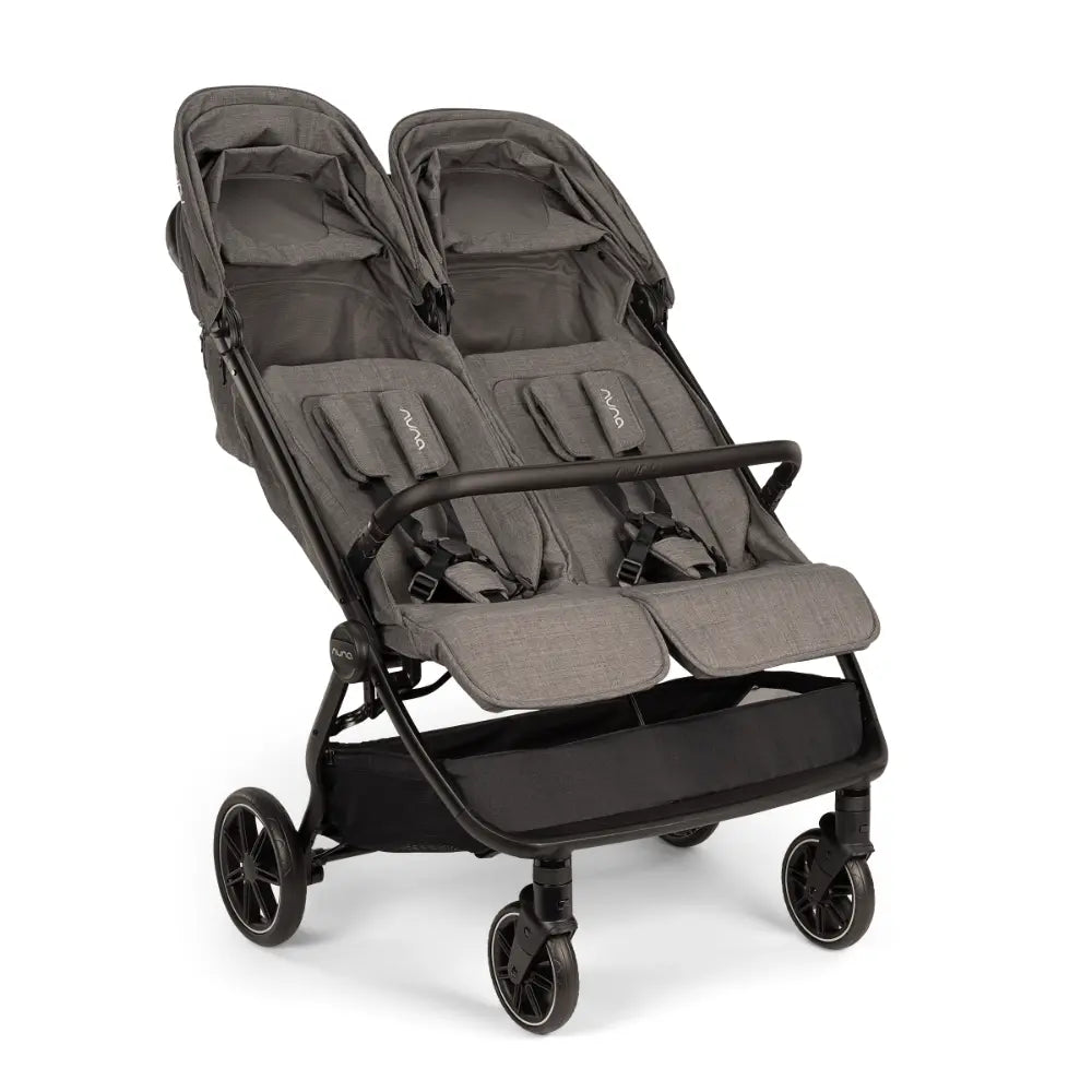 Nuna TRVL Dubl Twin Baby Stroller-Individually Adjustable Near Flat Reclining Seat-One Hand Fold-Large Storage Basket-2 Years Warranty-0 to 4Y (Upto 22 Kg)- Granite
