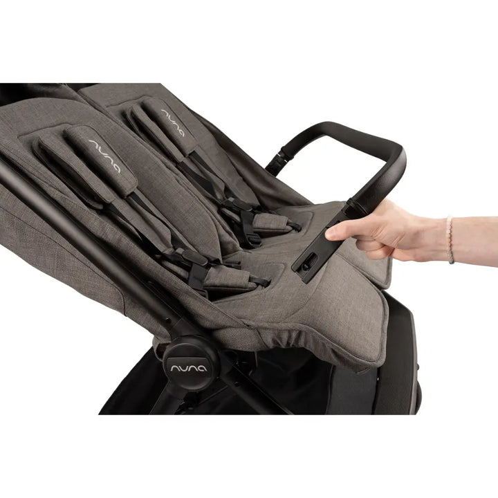 Nuna TRVL Dubl Twin Baby Stroller-Individually Adjustable Near Flat Reclining Seat-One Hand Fold-Large Storage Basket-2 Years Warranty-0 to 4Y (Upto 22 Kg)- Granite