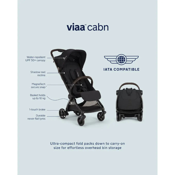 Nuna Viaa Cabn|IATA Approved Cabin Stroller|Flat Recline|Easy Fold|Lightweight|Self Standing|0 to 4Y|Upto 22 Kg-Chateau