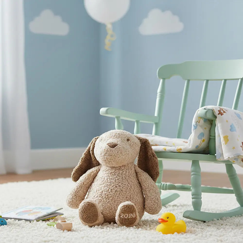 Pluchi Buddy The Dog Cotton Knitted Stuffed Soft Toy - Pale Whisper &amp; Khaki