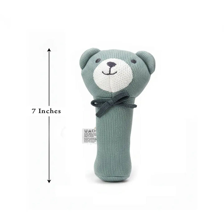 Pluchi Rattle Bear Cotton Knitted Stuffed Soft Toys for Babies / Kids - Baby Blue