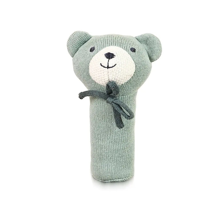 Pluchi Rattle Bear Cotton Knitted Stuffed Soft Toys for Babies / Kids - Baby Blue