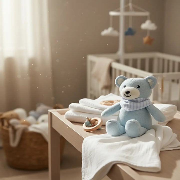 Pluchi Sheriff Teddy Cotton Knitted Stuffed Soft Rattle Toy - Sky Blue
