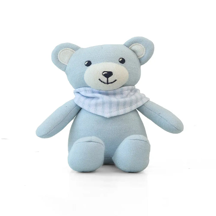Pluchi Sheriff Teddy Cotton Knitted Stuffed Soft Rattle Toy - Sky Blue
