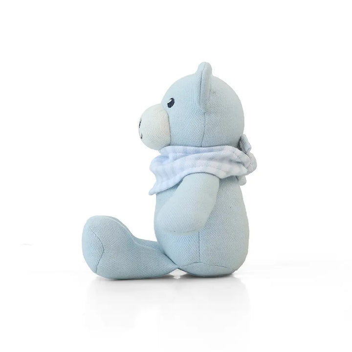 Pluchi Sheriff Teddy Cotton Knitted Stuffed Soft Rattle Toy - Sky Blue