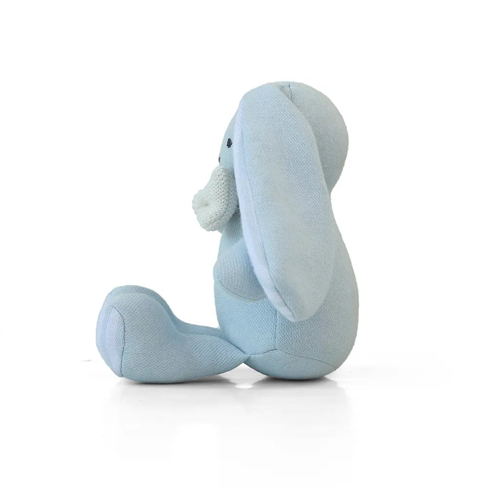 Pluchi RalphÂ BunnyÂ HopÂ Cotton Knitted Stuffed Soft Rattle Toy - Sky Blue