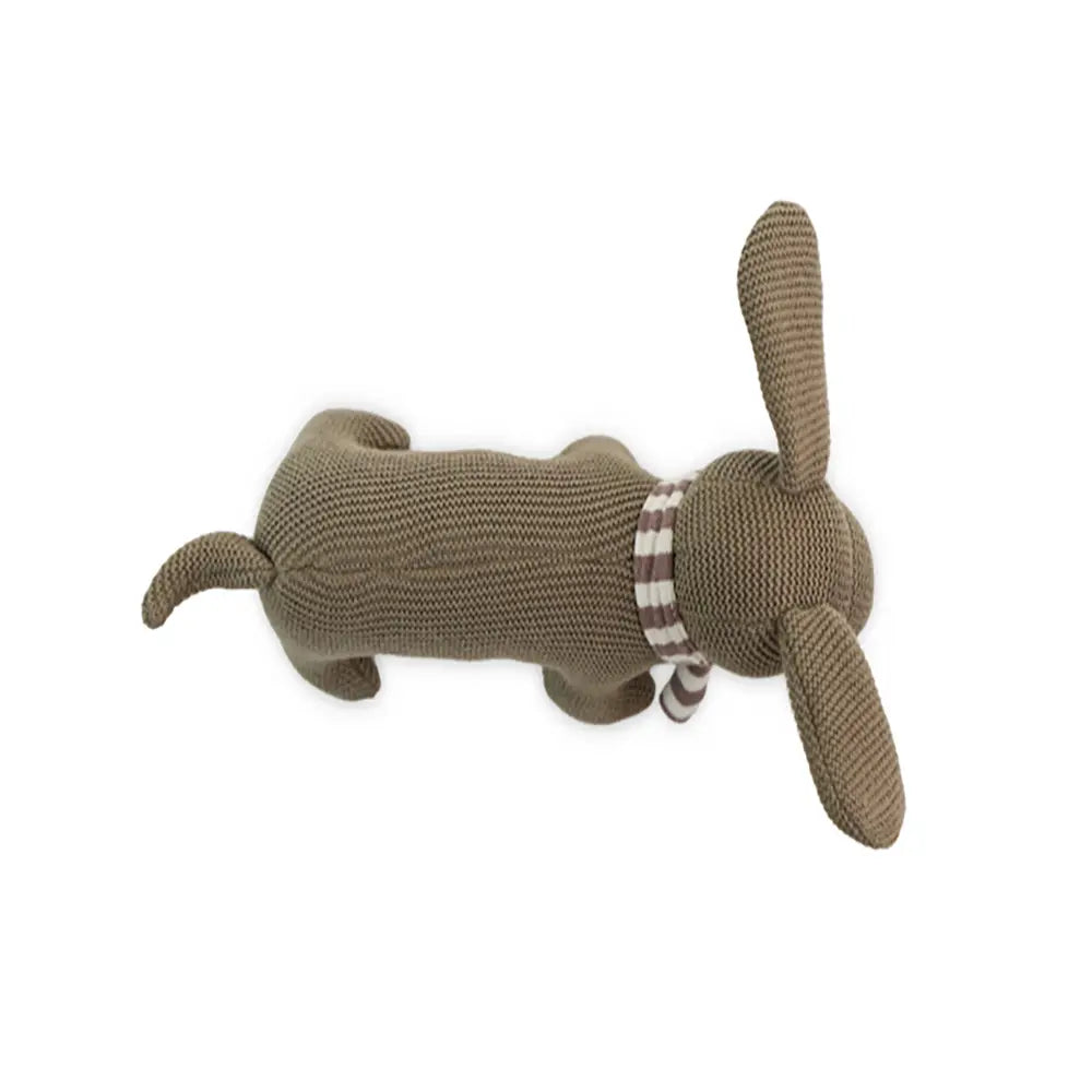Pluchi Bruno Dog Cotton Knitted Stuffed Rattle Soft Toy With Crackle Sound on Ears - Warm Grey