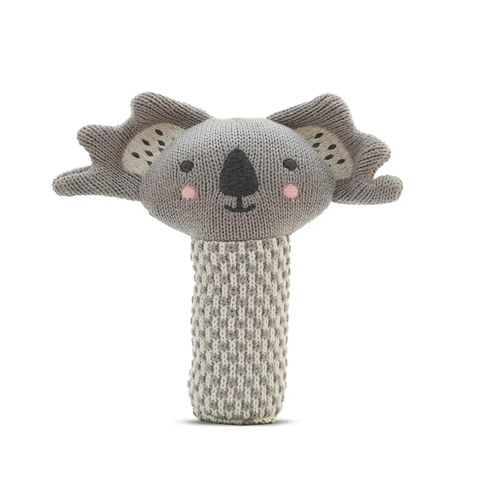 Pluchi Coala Rattle Cotton Knitted Stuffed Soft Toys for Babies / Kids - Natural and Light Grey