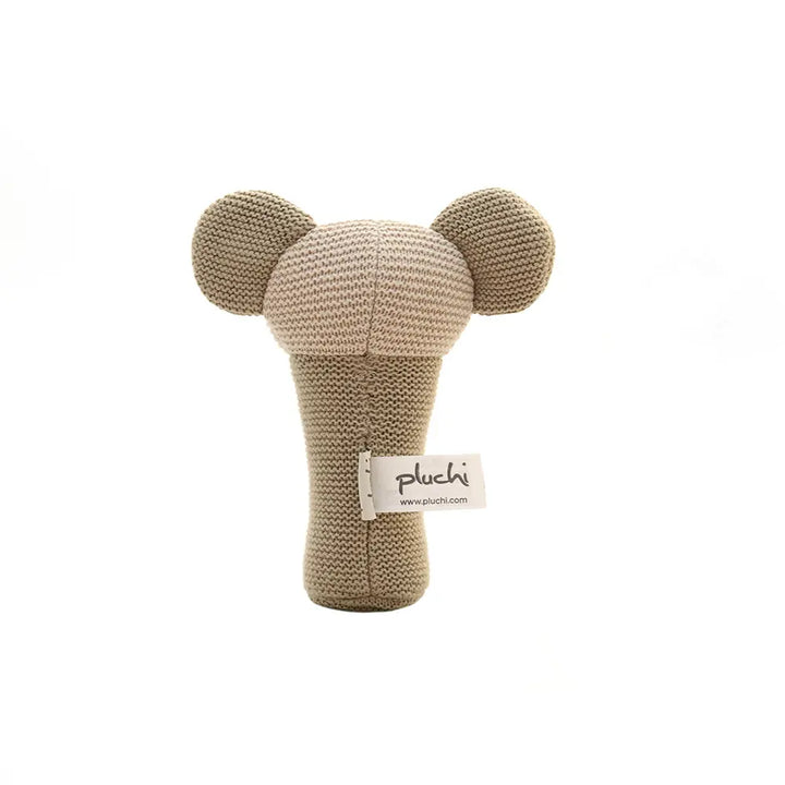 Pluchi Elephant Rattle Cotton Knitted Stuffed Soft Toys for Babies / Kids - Pale Whisper, Oat and Honey Gold