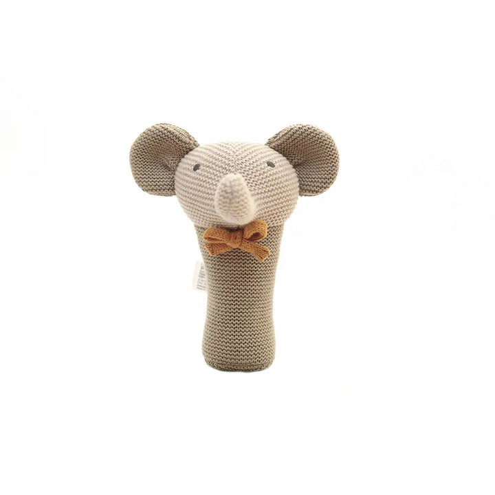 Pluchi Elephant Rattle Cotton Knitted Stuffed Soft Toys for Babies / Kids - Pale Whisper, Oat and Honey Gold