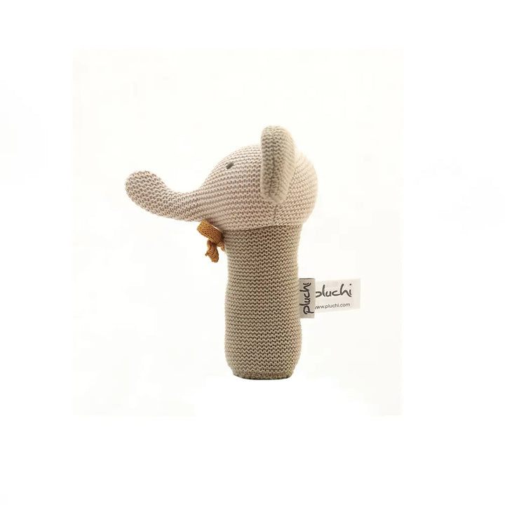 Pluchi Elephant Rattle Cotton Knitted Stuffed Soft Toys for Babies / Kids - Pale Whisper, Oat and Honey Gold
