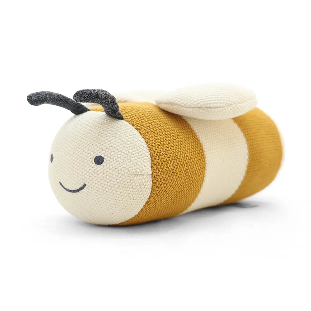 Pluchi Garden Heirloom Bee Cotton Knitted Stuffed Soft Toy - Mustard &amp; Natural
