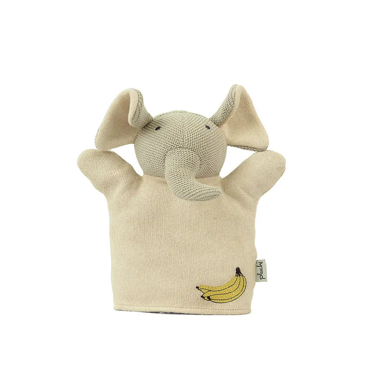 Pluchi Elephant Hand Puppet Cotton Knitted Stuffed Soft Toy - Oat &amp; Pale Whisper