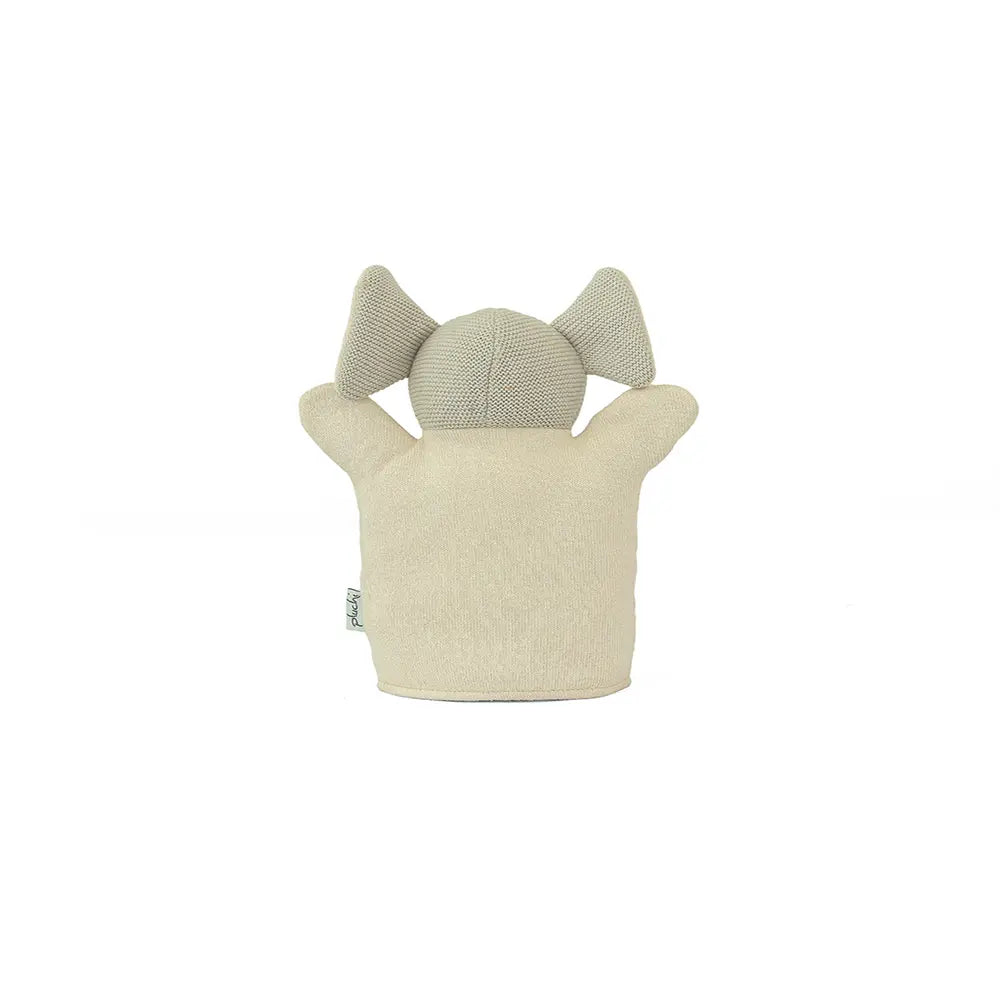 Pluchi Elephant Hand Puppet Cotton Knitted Stuffed Soft Toy - Oat &amp; Pale Whisper