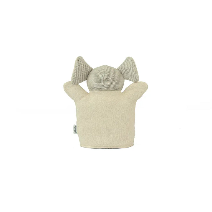 Pluchi Elephant Hand Puppet Cotton Knitted Stuffed Soft Toy - Oat &amp; Pale Whisper